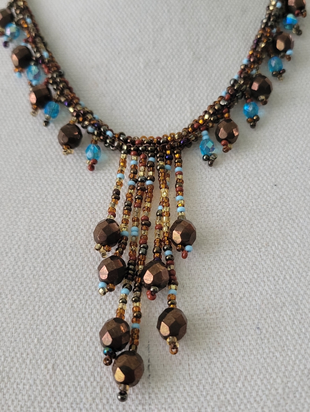 Czech Glass Beaded Collar Statement Necklace 18" Magnetic Clasp Fringe Victorian